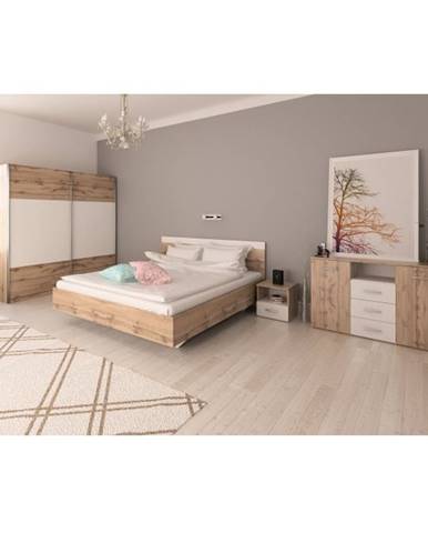 Spálňový komplet (posteľ 180x200 cm) dub wotan/biela GABRIELA NEW