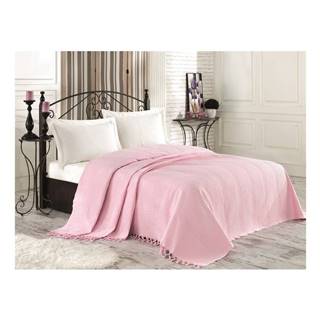 Şaheser Ružový bavlnený pléd cez posteľ na dvojlôžko Clemence, 220 × 240 cm